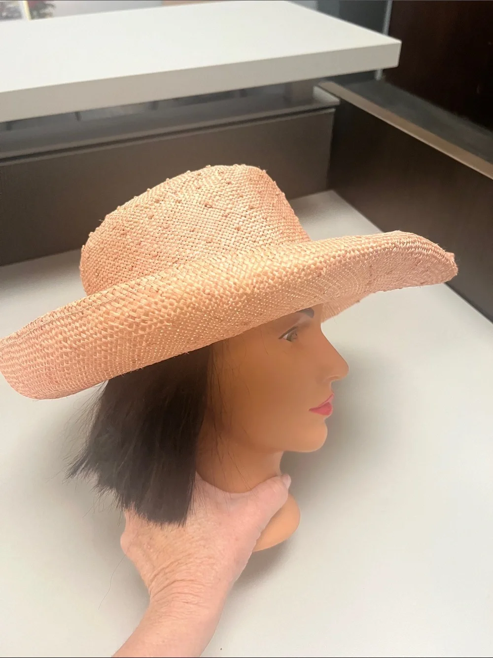 Tatianna Ltd. Wide-Brim Straw Sun Hat in Blush Pinkish Orange